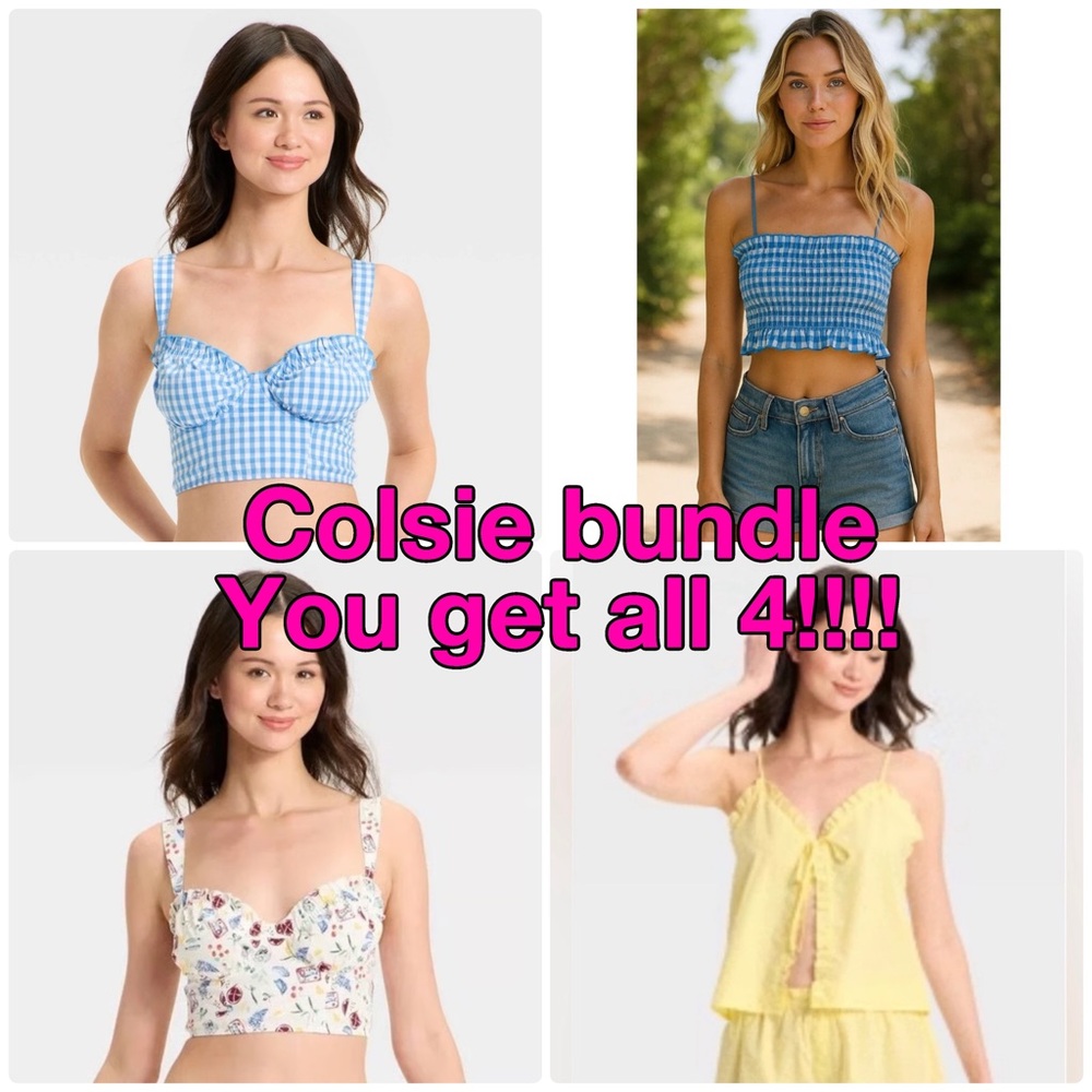 NWT bundle! Colsie Blue Gingham and Yellow Floral Tops Set. Size M. You get all!